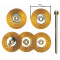 Brush brass wheel 22mm, 5 pcs with arbor #28962